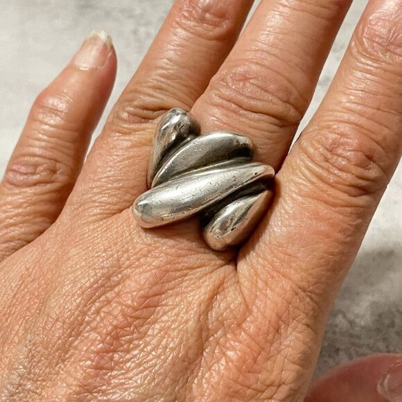 Vintage Brutalist Modernist 925 Serling Silver Wide Band Ring 7 Unisex 11 grams - Picture 1 of 8